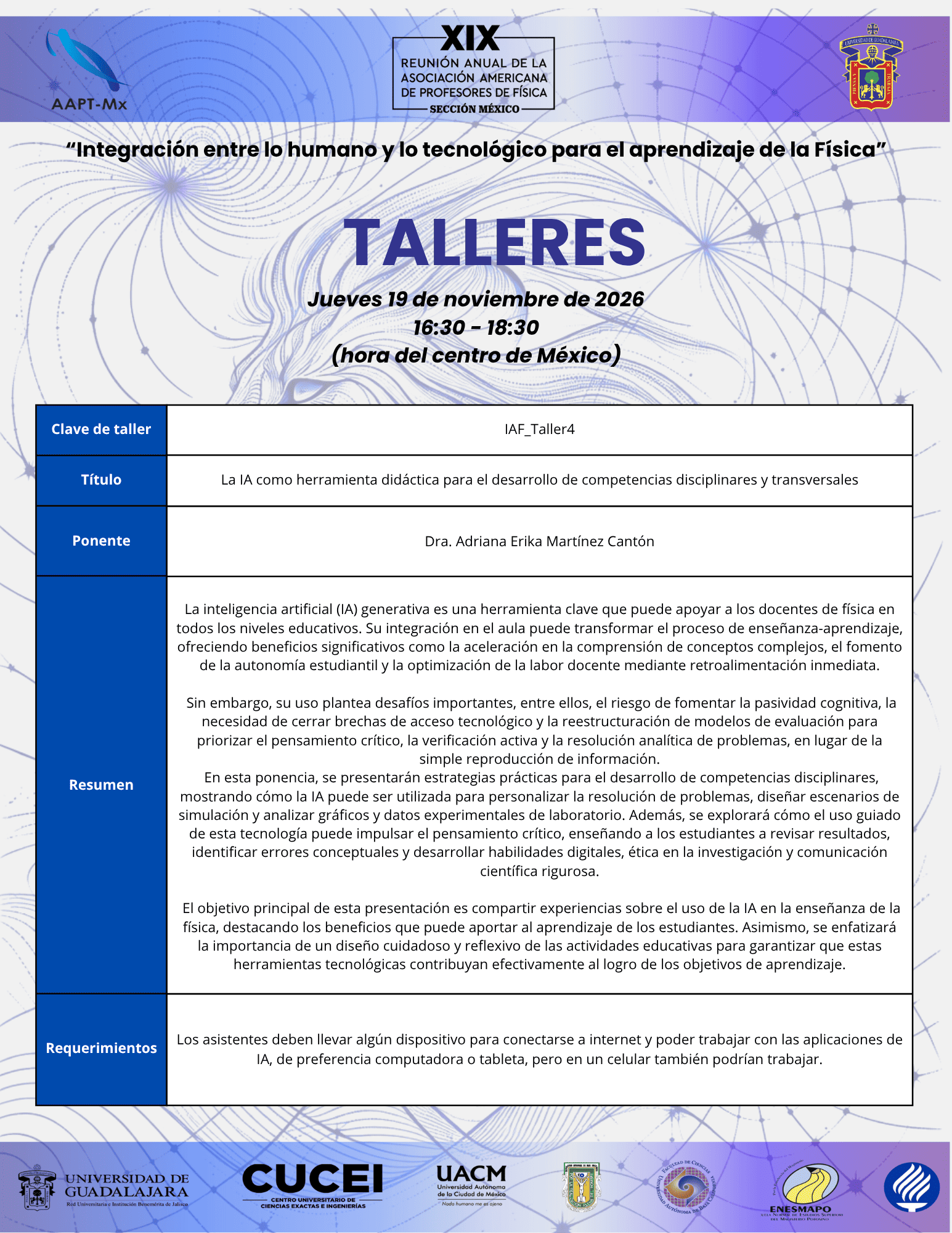 Taller: Dra. Adriana Erika Martínez Cantón