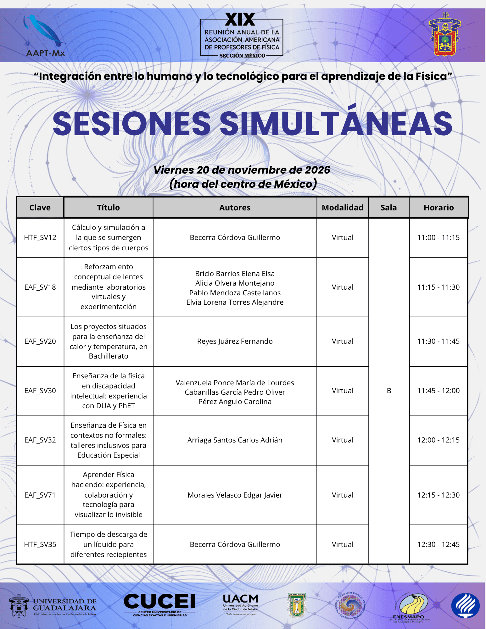 Sesiones Simultáneas - Viernes 20 (Sala B - Virtual)